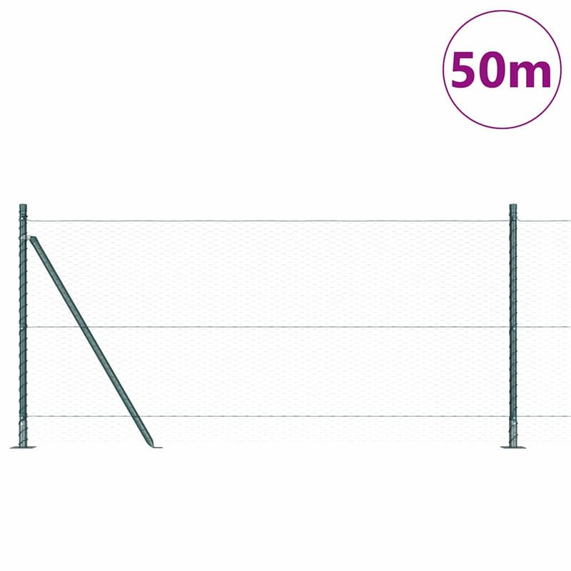 vidaXL Kerítés oszlopokkal Zöld 0.8 x 50 m PVC-bevonatos acél