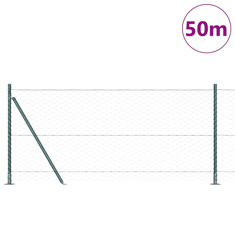 vidaXL Kerítés oszlopokkal Zöld 0.8 x 50 m PVC-bevonatos acél