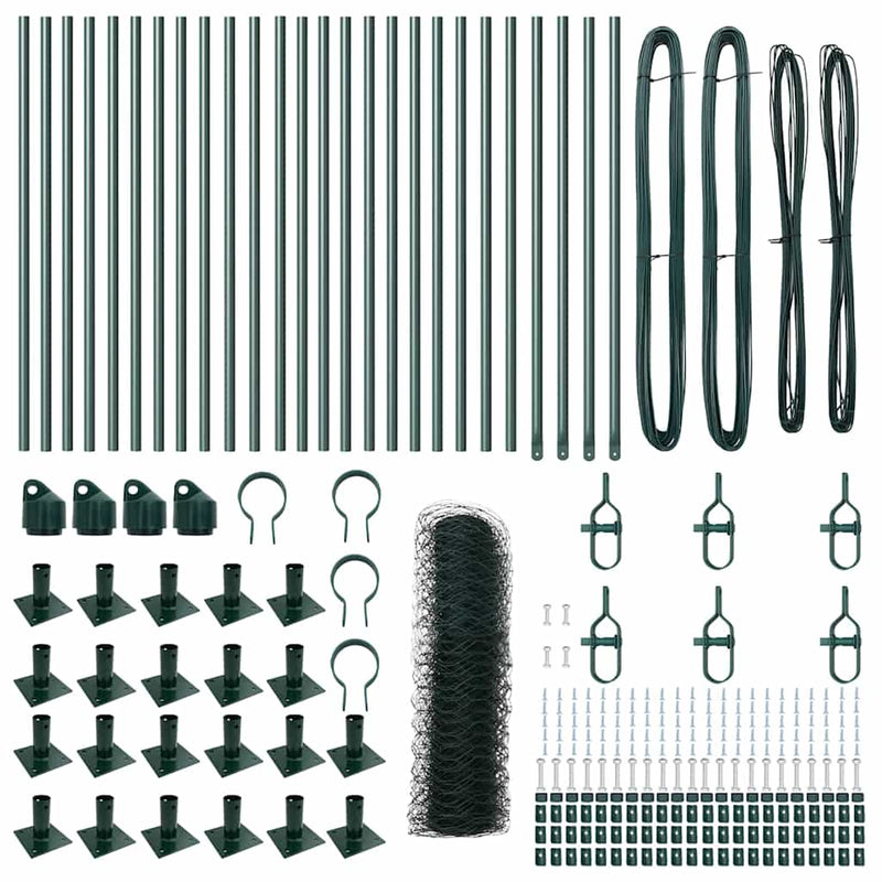 vidaXL Kerítés oszlopokkal Zöld 1 x 50 m PVC-bevonatos acél