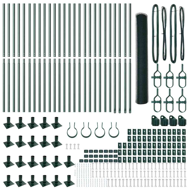 vidaXL Kerítés oszlopokkal Zöld 1.2 x 50 m PVC-bevonatos acél