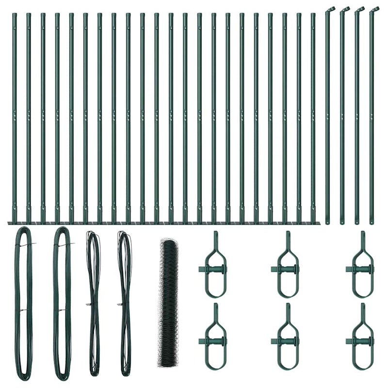 vidaXL Kerítés oszlopokkal Zöld 1.2 x 50 m PVC-bevonatos acél