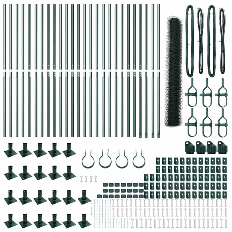 vidaXL Kerítés oszlopokkal Zöld 1.2 x 50 m PVC-bevonatos acél