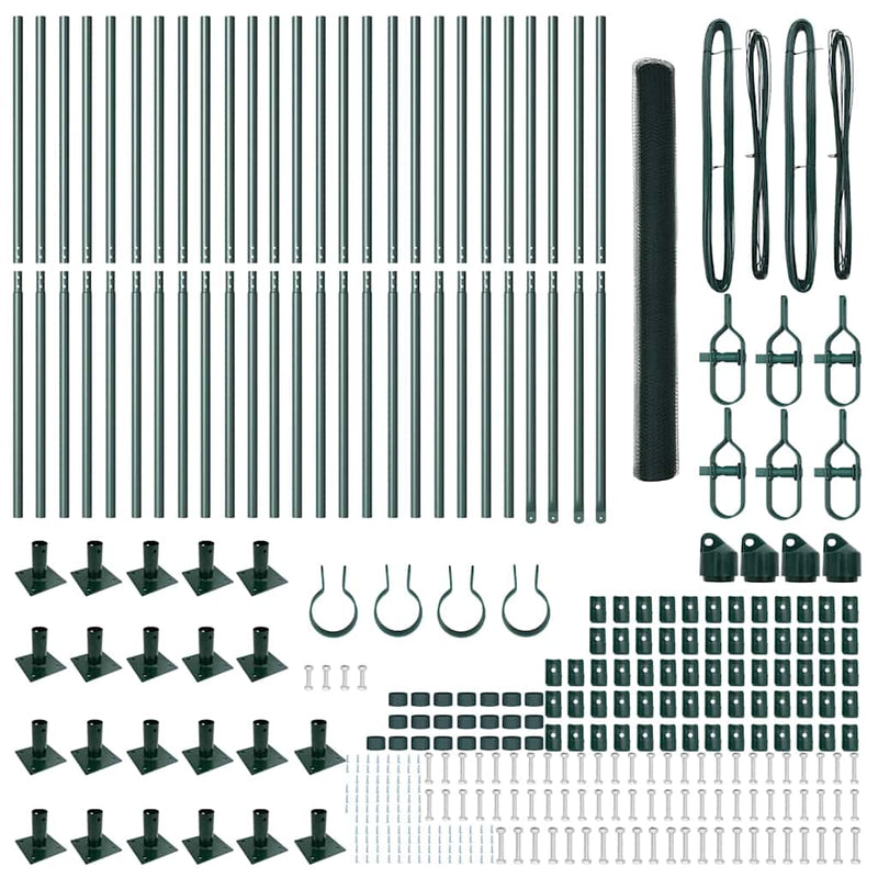 vidaXL Kerítés oszlopokkal Zöld 1.4 x 50 m PVC-bevonatos acél