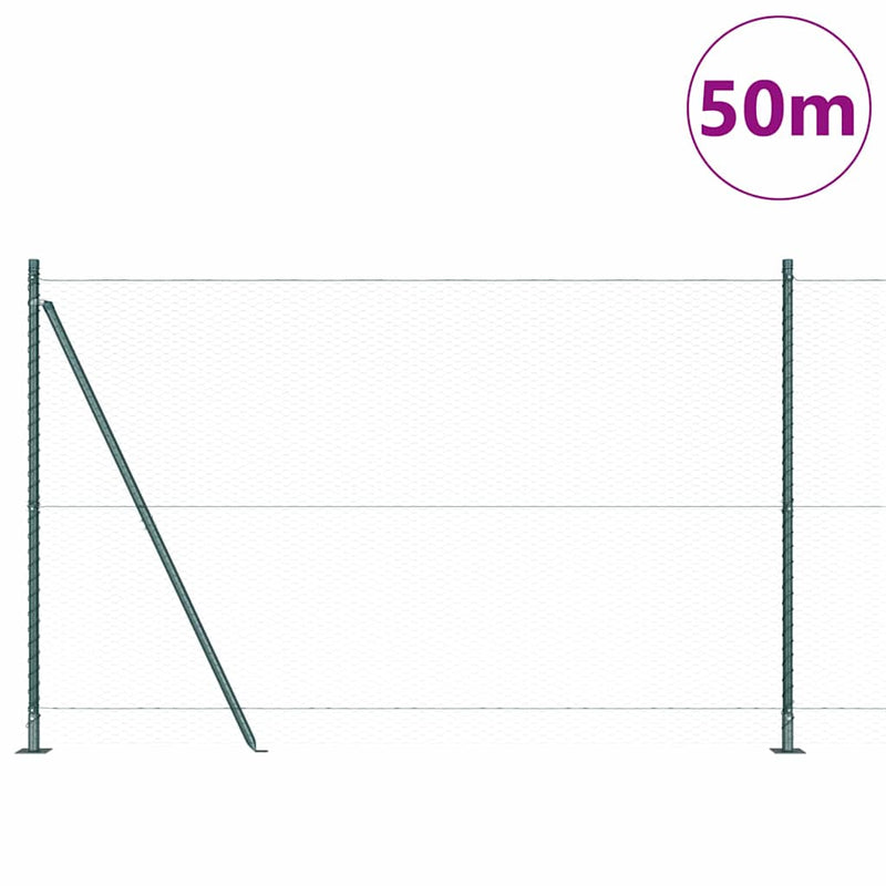vidaXL Kerítés oszlopokkal Zöld 1.4 x 50 m PVC-bevonatos acél