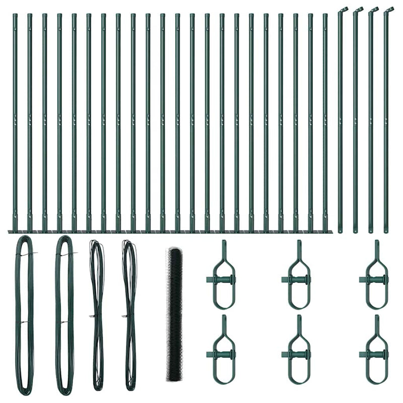 vidaXL Kerítés oszlopokkal Zöld 1.4 x 50 m PVC-bevonatos acél