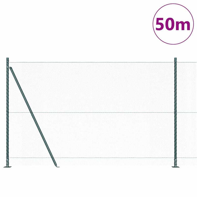 vidaXL Kerítés oszlopokkal Zöld 1.6 x 50 m PVC-bevonatos acél