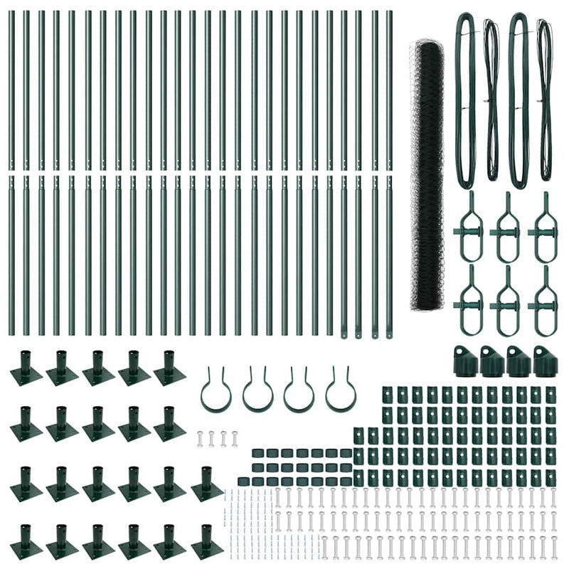 vidaXL Kerítés oszlopokkal Zöld 1.6 x 50 m PVC-bevonatos acél