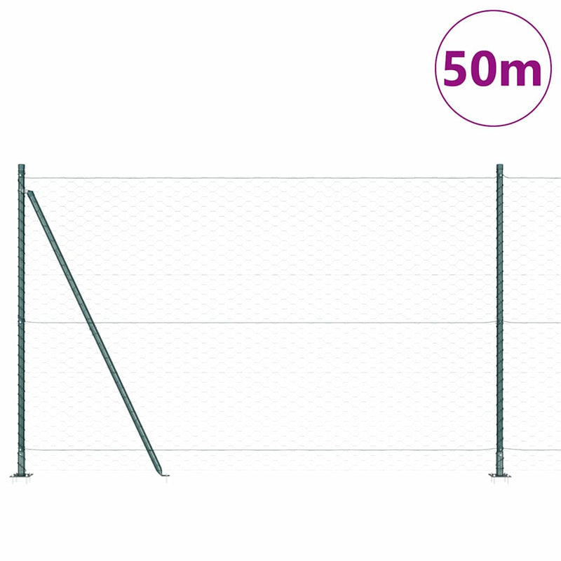 vidaXL Kerítés oszlopokkal Zöld 1.6 x 50 m PVC-bevonatos acél