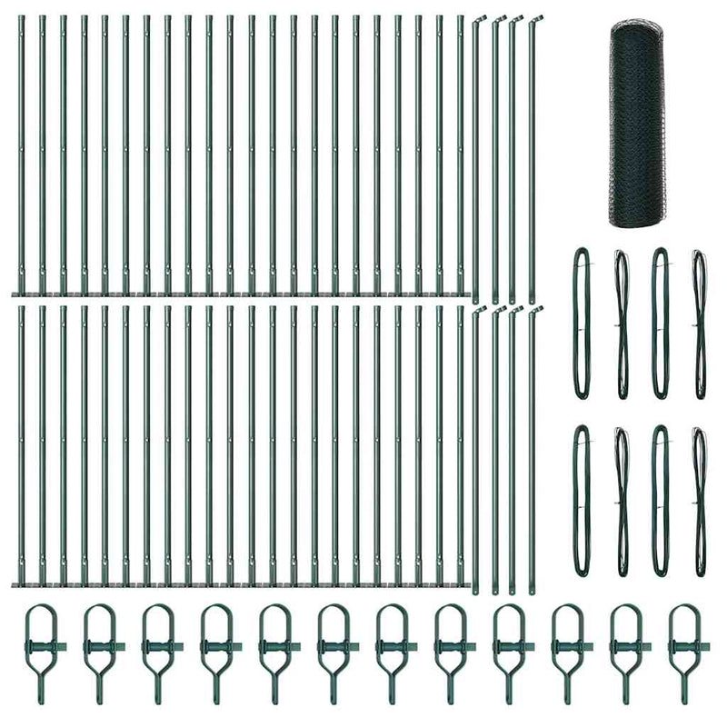 vidaXL Kerítés oszlopokkal Zöld 0.6 x 100 m PVC-bevonatos acél