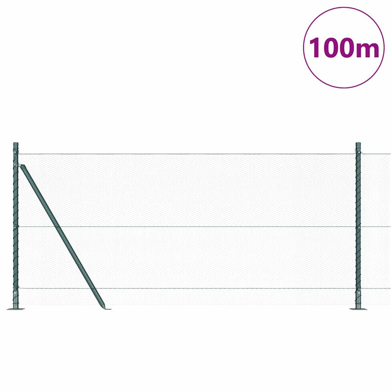 vidaXL Kerítés oszlopokkal Zöld 0.8 x 100 m PVC-bevonatos acél