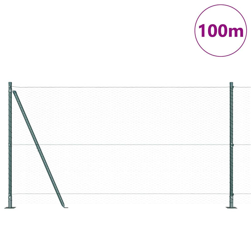 vidaXL Kerítés oszlopokkal Zöld 1.2 x 100 m PVC-bevonatos acél