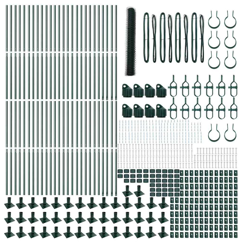 vidaXL Kerítés oszlopokkal Zöld 1.2 x 100 m PVC-bevonatos acél
