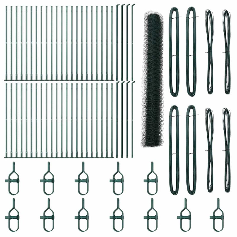 vidaXL Kerítés oszlopokkal Zöld 1.2 x 100 m PVC-bevonatos acél