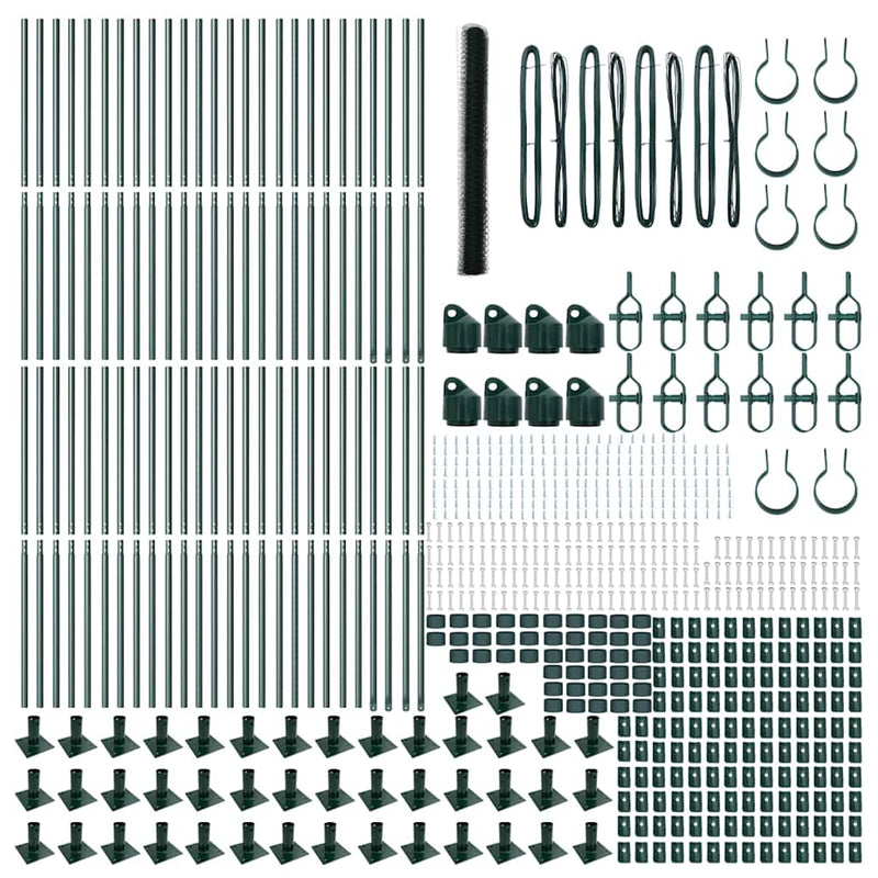 vidaXL Kerítés oszlopokkal Zöld 1.6 x 100 m PVC-bevonatos acél
