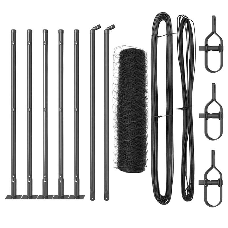 vidaXL Kerítés oszlopokkal Szürke 0.5 x 10 m PVC-bevonatos acél