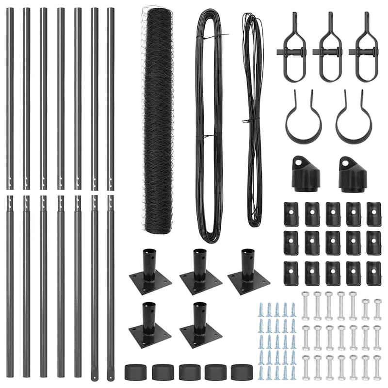 vidaXL Kerítés oszlopokkal Szürke 0.8 x 10 m PVC-bevonatos acél