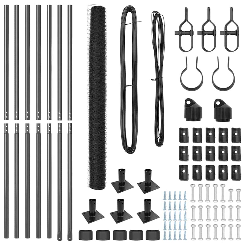 vidaXL Kerítés oszlopokkal Szürke 1.5 x 10 m PVC-bevonatos acél