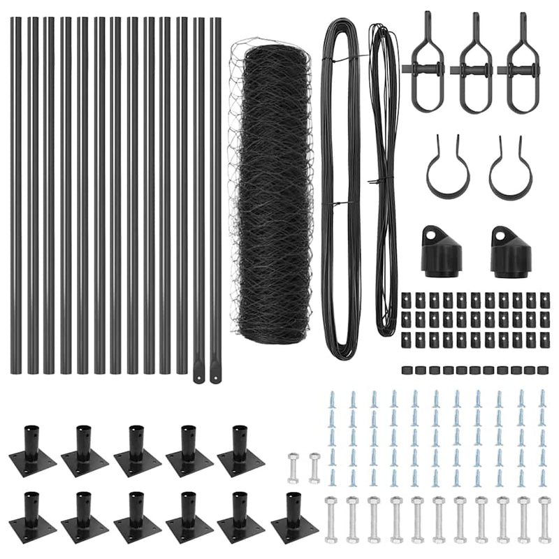 vidaXL Kerítés oszlopokkal Szürke 0.5 x 25 m PVC-bevonatos acél