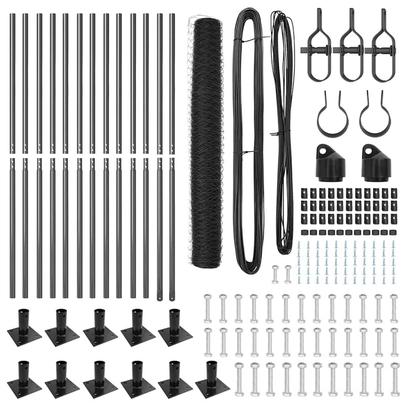 vidaXL Kerítés oszlopokkal Szürke 1 x 25 m PVC-bevonatos acél