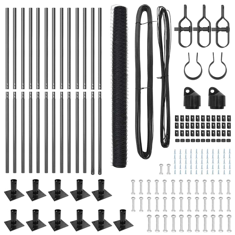 vidaXL Kerítés oszlopokkal Szürke 1.5 x 25 m PVC-bevonatos acél