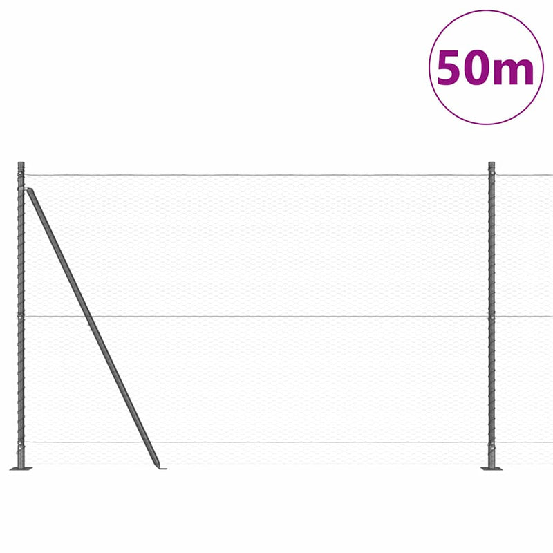 vidaXL Kerítés oszlopokkal Szürke 1.5 x 50 m PVC-bevonatos acél