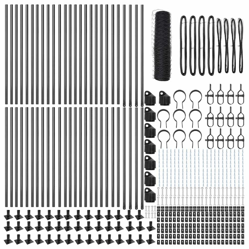 vidaXL Kerítés oszlopokkal Szürke 0.5 x 100 m PVC-bevonatos acél