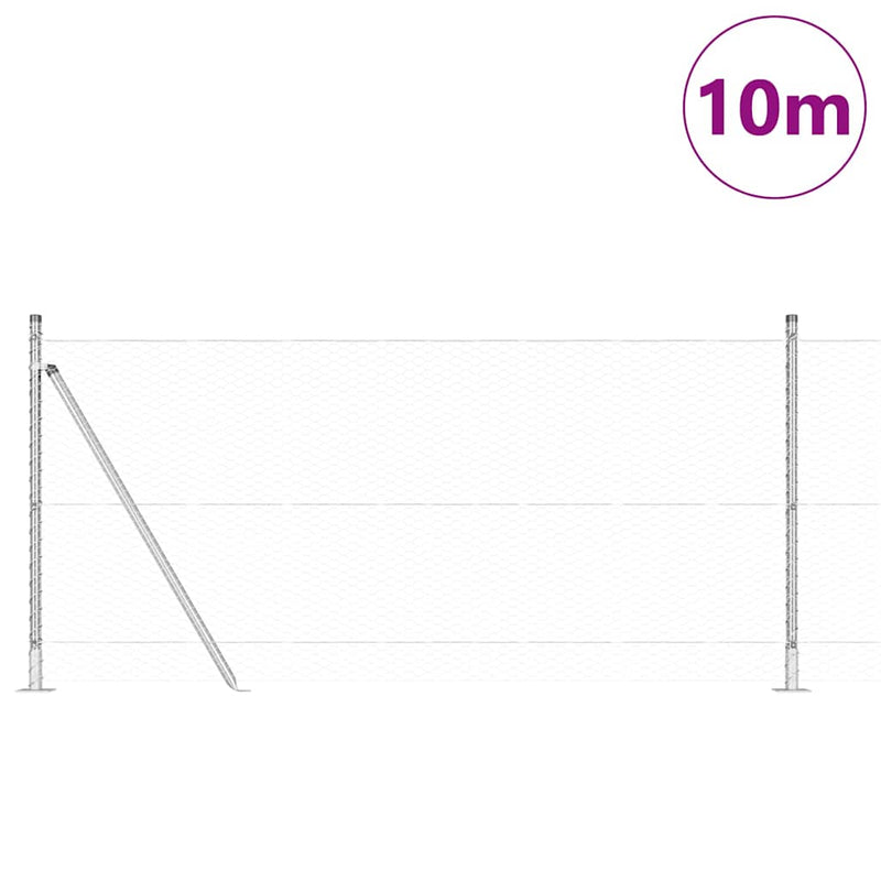 vidaXL Kerítés oszlopokkal Ezüst 0.8 x 10 m PVC-bevonatos acél