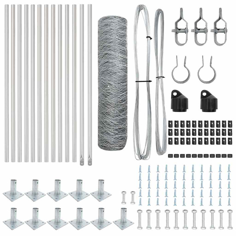 vidaXL Kerítés oszlopokkal Ezüst 0,4 x 25 m PVC-bevonatos acél
