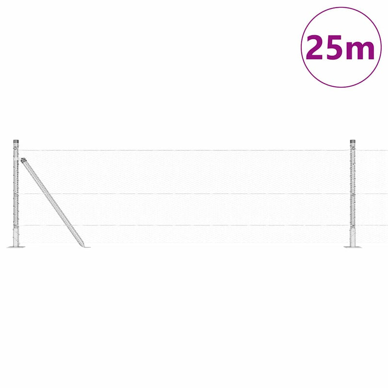 vidaXL Kerítés oszlopokkal Ezüst 0.5 x 25 m PVC-bevonatos acél