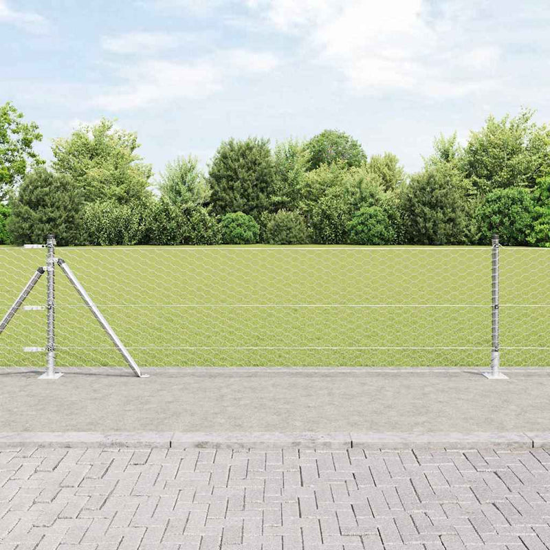 vidaXL Kerítés oszlopokkal Ezüst 0.5 x 25 m PVC-bevonatos acél