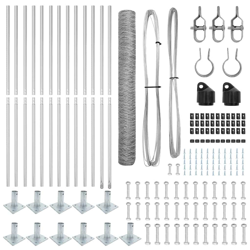 vidaXL Kerítés oszlopokkal Ezüst 1 x 25 m PVC-bevonatos acél