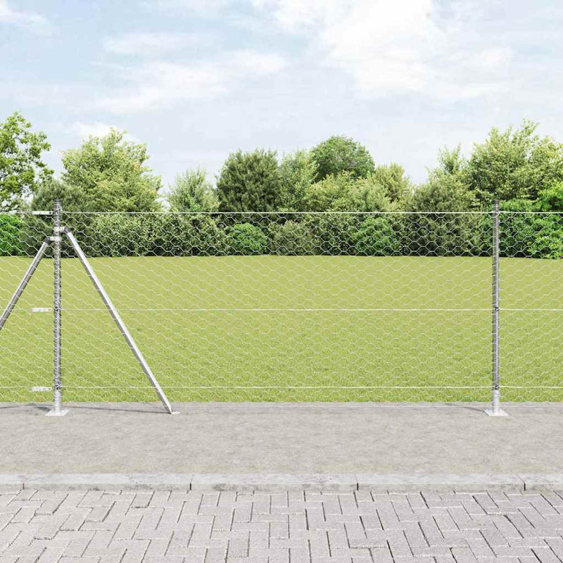 vidaXL Kerítés oszlopokkal Ezüst 1 x 25 m PVC-bevonatos acél
