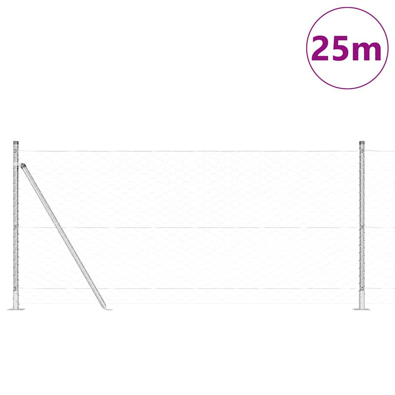 vidaXL Kerítés oszlopokkal Ezüst 1 x 25 m PVC-bevonatos acél