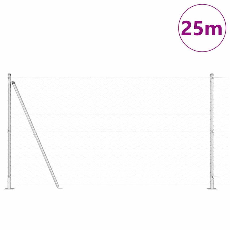 vidaXL Kerítés oszlopokkal Ezüst 1.2 x 25 m PVC-bevonatos acél