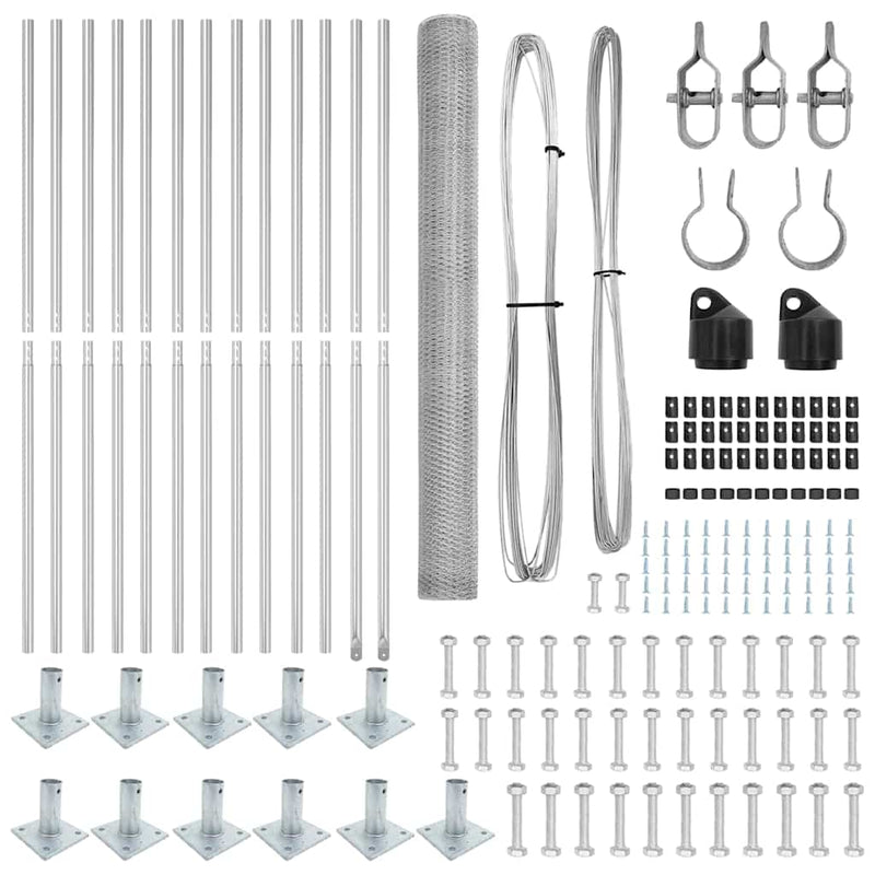 vidaXL Kerítés oszlopokkal Ezüst 1.5 x 25 m PVC-bevonatos acél
