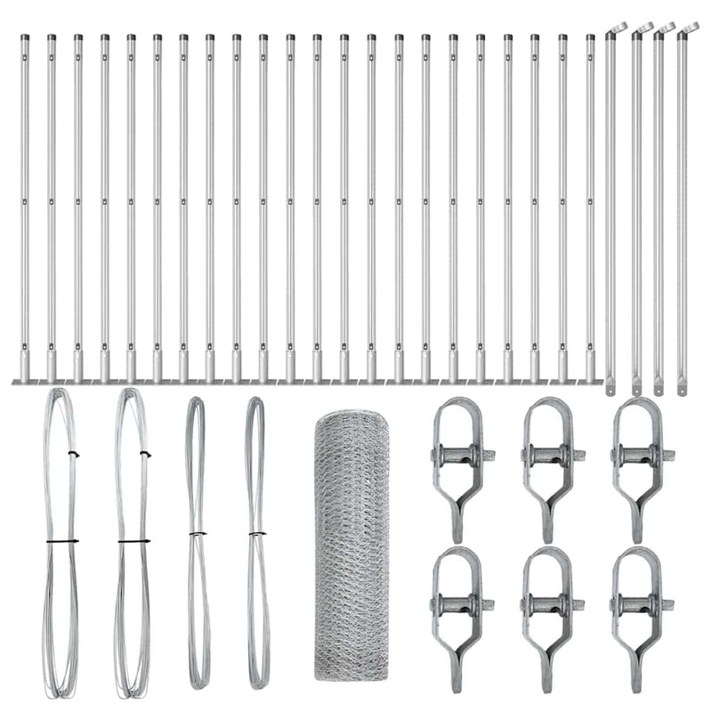 vidaXL Kerítés oszlopokkal Ezüst 0.5 x 50 m PVC-bevonatos acél