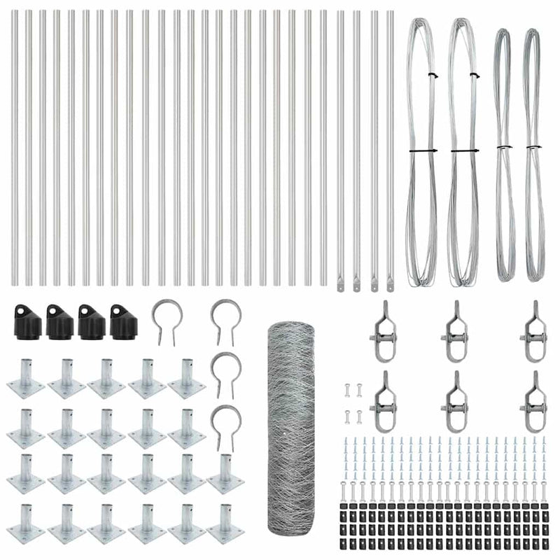 vidaXL Kerítés oszlopokkal Ezüst 0.5 x 50 m PVC-bevonatos acél