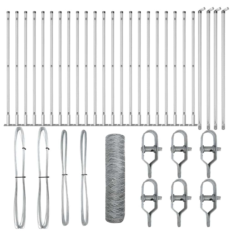 vidaXL Kerítés oszlopokkal Ezüst 1 x 50 m PVC-bevonatos acél