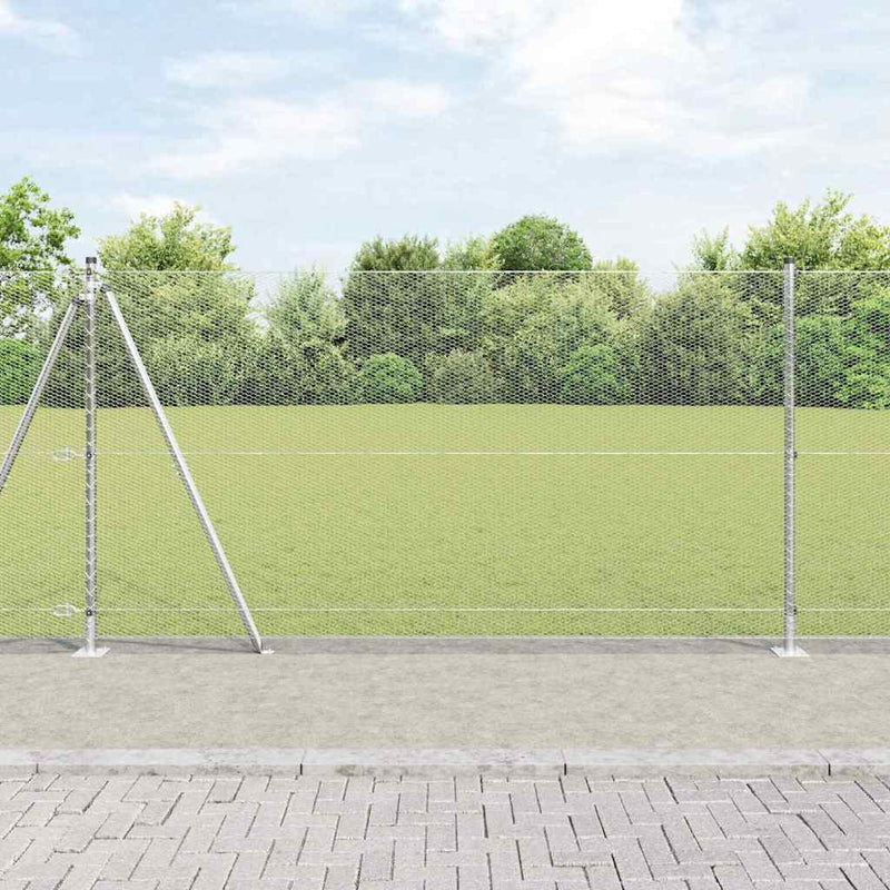 vidaXL Kerítés oszlopokkal Ezüst 1.2 x 50 m PVC-bevonatos acél