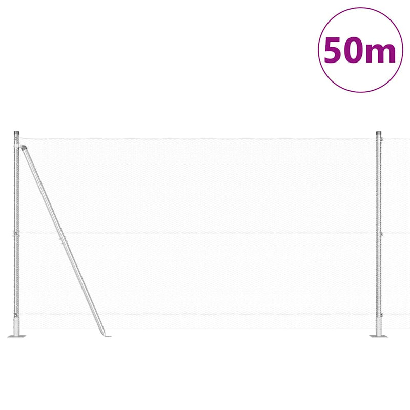 vidaXL Kerítés oszlopokkal Ezüst 1.2 x 50 m PVC-bevonatos acél