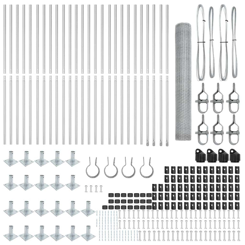 vidaXL Kerítés oszlopokkal Ezüst 1.2 x 50 m PVC-bevonatos acél