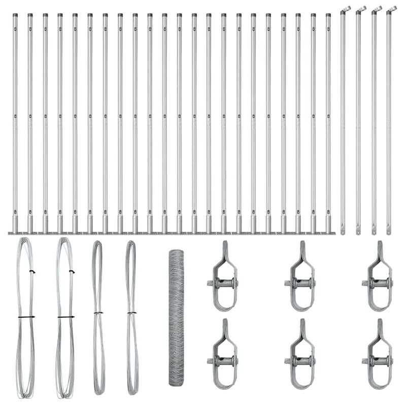 vidaXL Kerítés oszlopokkal Ezüst 1.2 x 50 m PVC-bevonatos acél