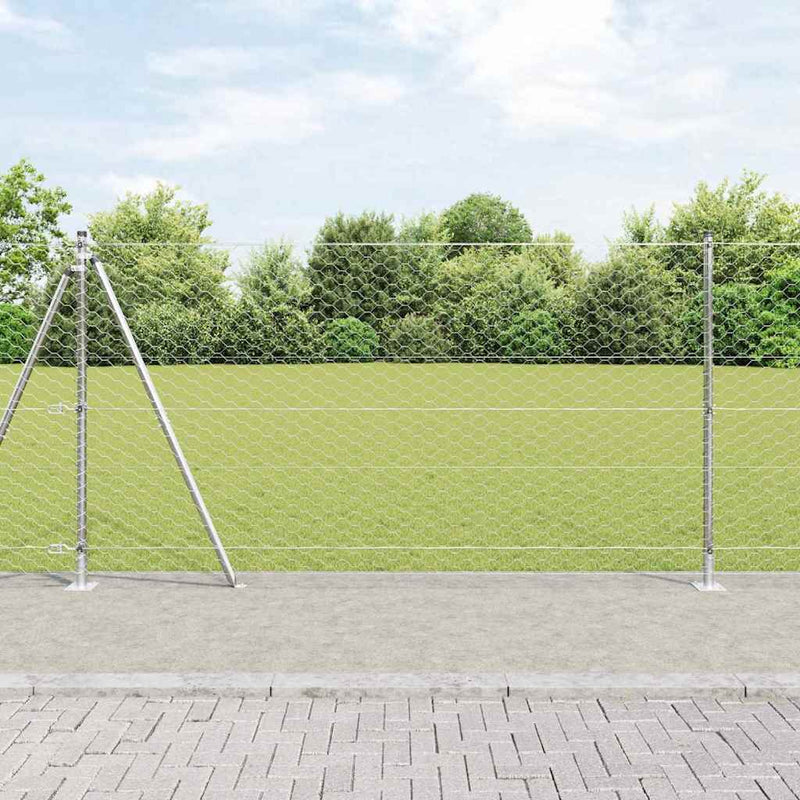vidaXL Kerítés oszlopokkal Ezüst 1.2 x 50 m PVC-bevonatos acél