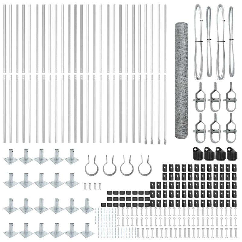 vidaXL Kerítés oszlopokkal Ezüst 1.2 x 50 m PVC-bevonatos acél