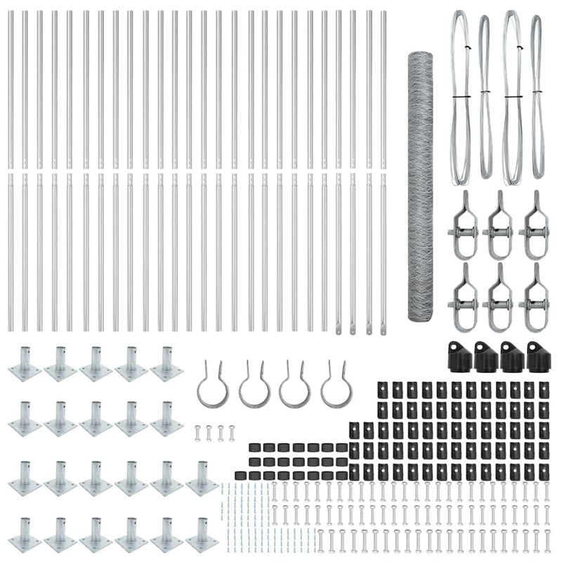 vidaXL Kerítés oszlopokkal Ezüst 1.5 x 50 m PVC-bevonatos acél