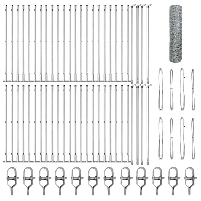 vidaXL Kerítés oszlopokkal Ezüst 0.5 x 100 m PVC-bevonatos acél