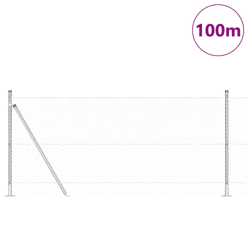 vidaXL Kerítés oszlopokkal Ezüst 0.8 x 100 m PVC-bevonatos acél