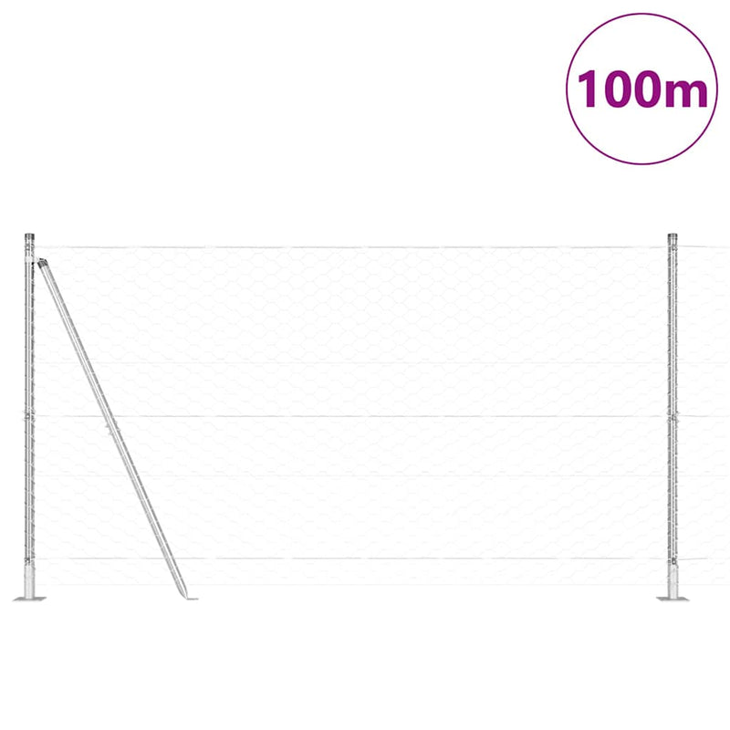 vidaXL Kerítés oszlopokkal Ezüst 1.5 x 100 m PVC-bevonatos acél