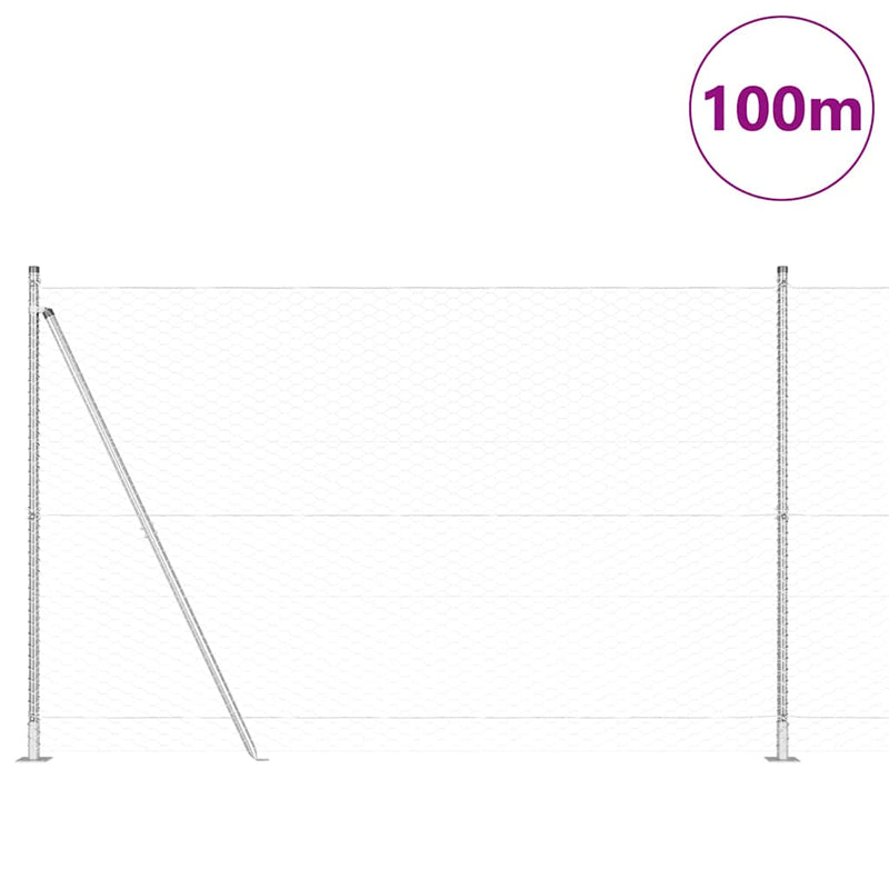 vidaXL Kerítés oszlopokkal Ezüst 1.6 x 100 m PVC-bevonatos acél