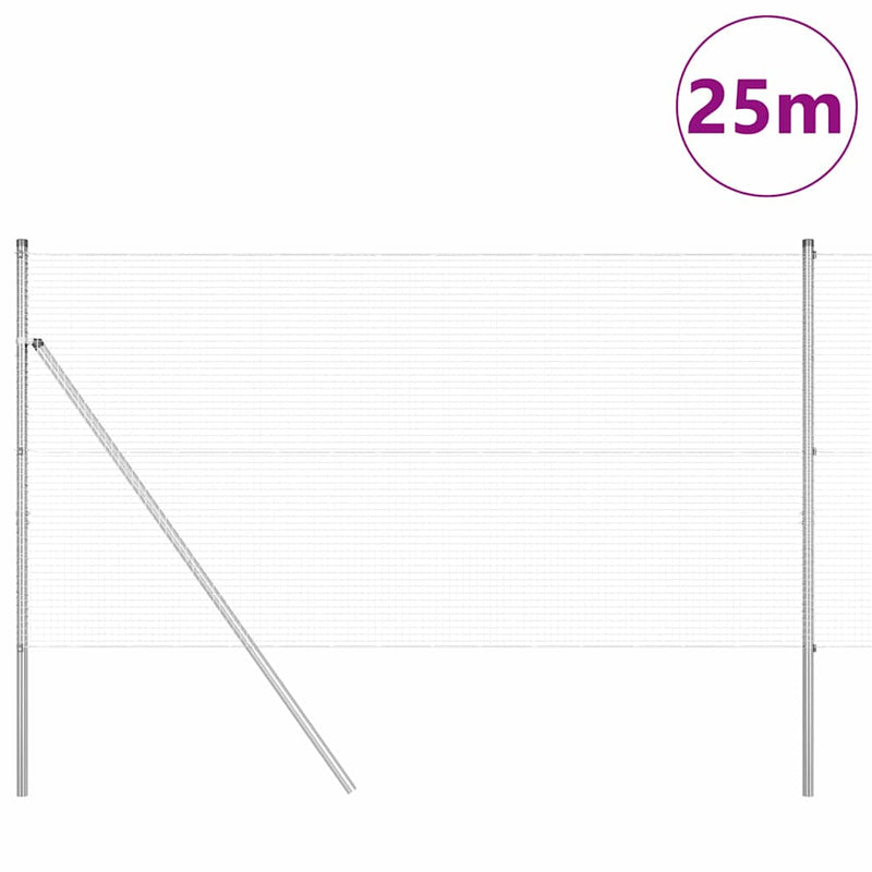 vidaXL Kerítés oszlopokkal Ezüst 1.4 x 25 m Acél